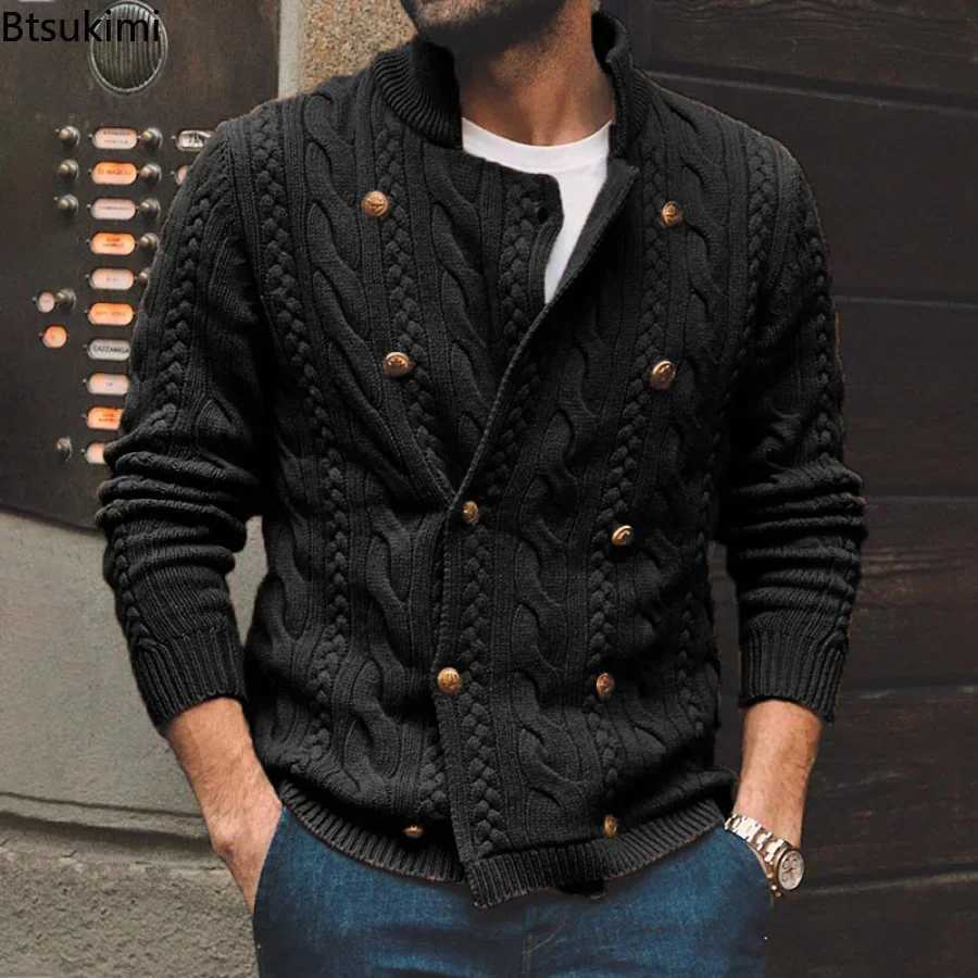 New Arrival New Autumn/Winter Knitted Open Collar Mens Double Chest Sweater Jacket M Street Wear Winter Warm Turtle Neck Mens Clothing Z241111