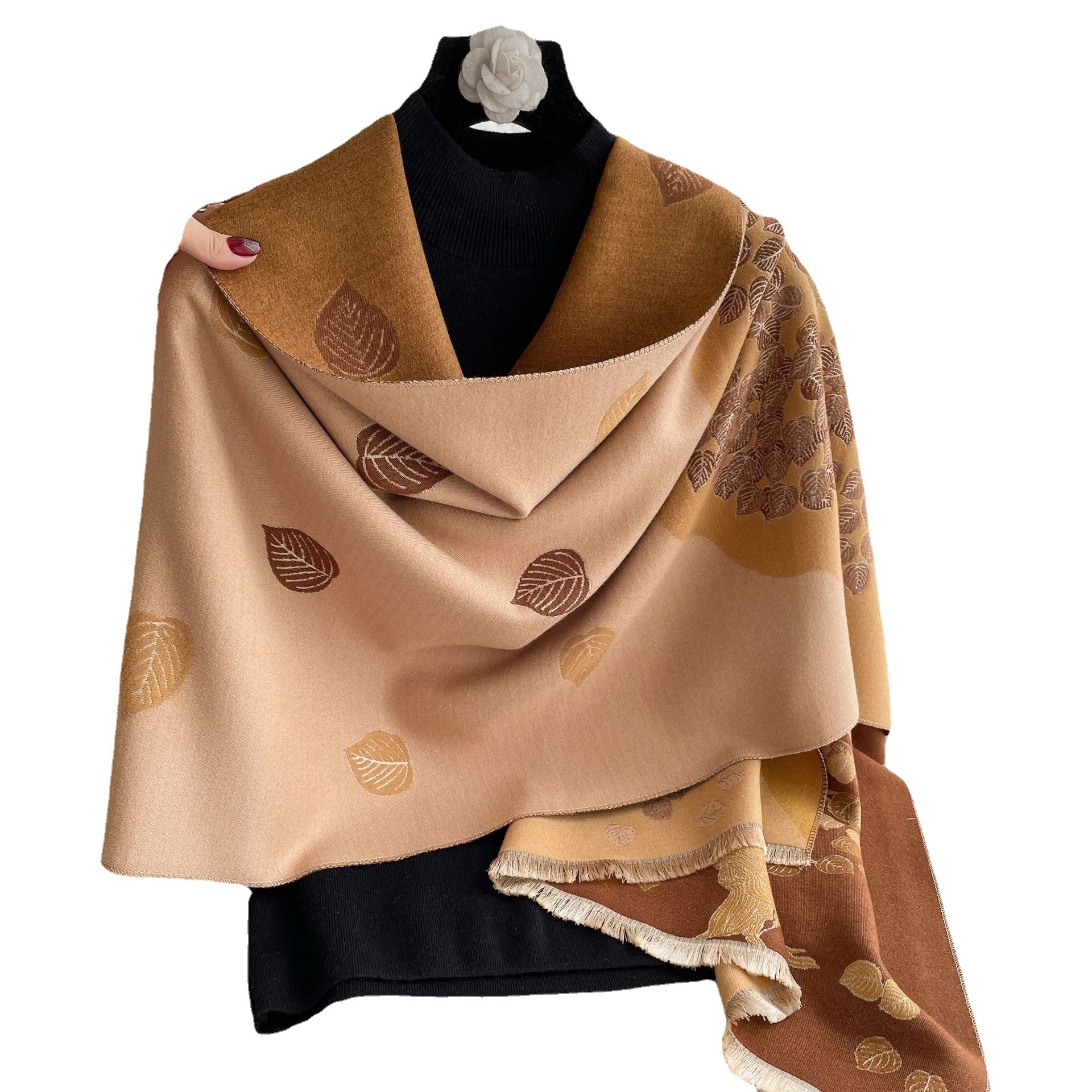 Women's Autumn and Winter New Shawl Style Imitation Cashmere Double Sided Two Color Thickened Windproof Scarf