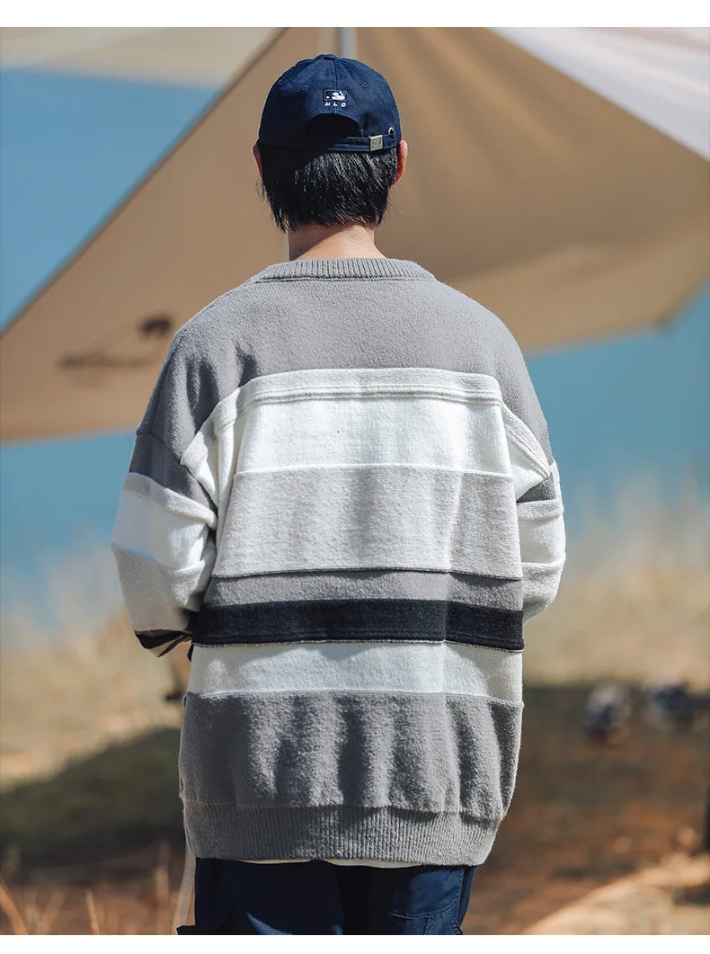 Colorblocking Striped Sweater Mens Autumn Winter Couple Loose Round Neck Bottom Knit Soft Warm 241111
