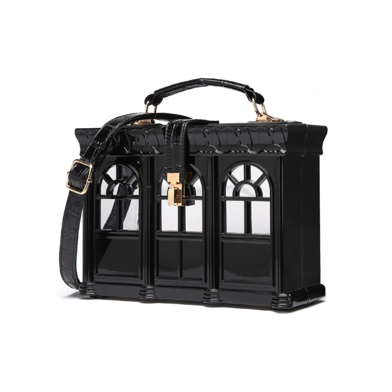 Women Vintage Acrylic House Shaped Clutch Box Shoulder Bag Elegant Evening Crossbody Handbag Top Handle Purse
