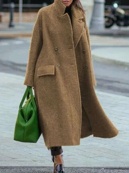 shanshi fur coat women Spring and Autumn Winter Women's New Casual Long Style Solid Color Warm Woolen Coat