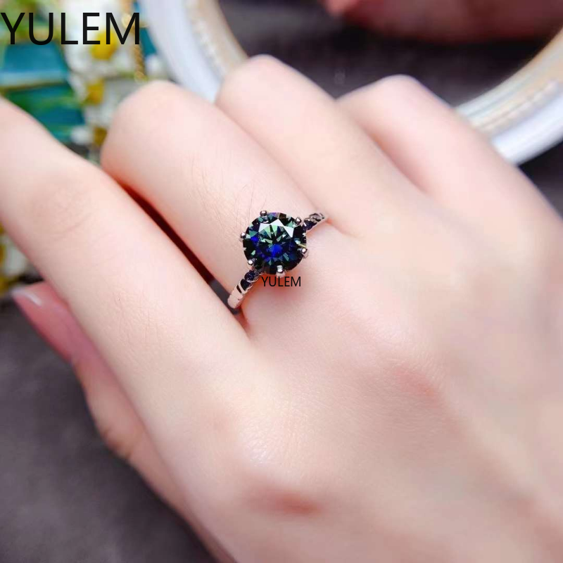 New 2CT Colorful Moissanite Diamond Solitaire Ring for Women Fine Jewelry 925 Sterling Silver Statement Engagement Wedding Gift