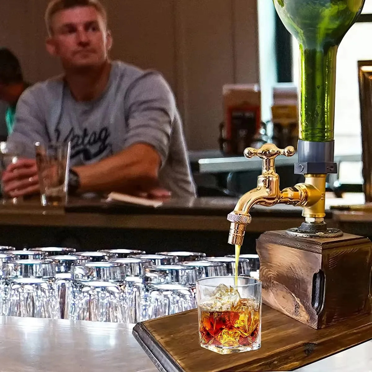 Whiskey Wood Liquor Dispenser 1-3 Head Cocktail Wine Alcohol Drink S for Fathers Day Holiday Gift Liquor Beverage Dispenser 241111