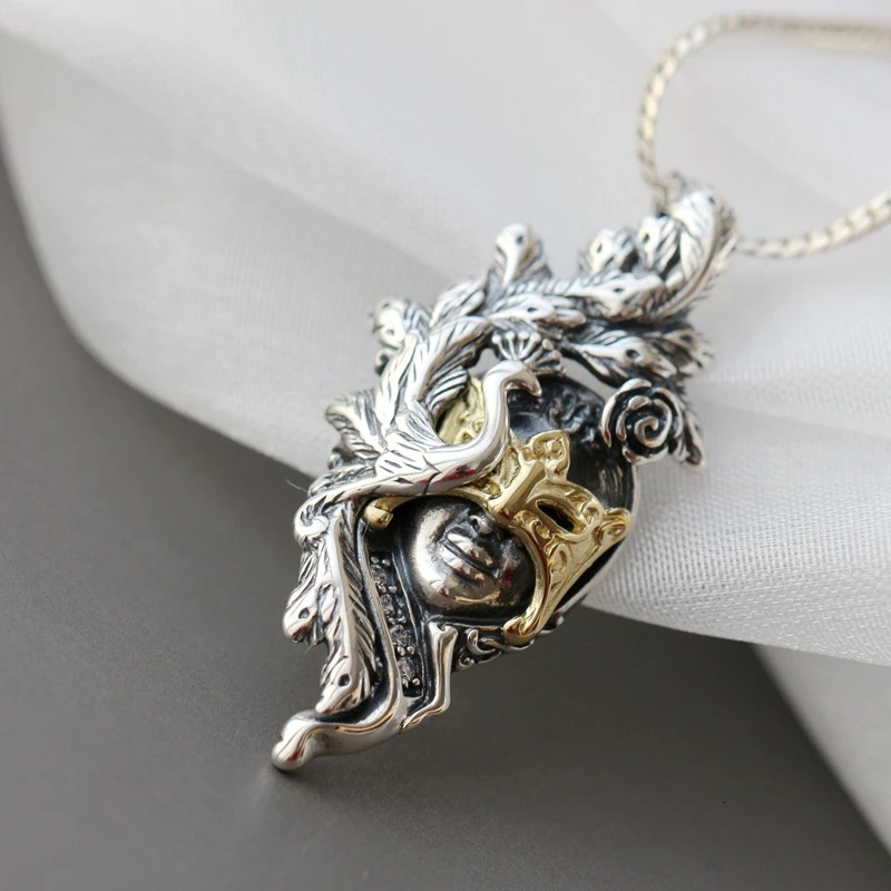 925 sterling silver vintage style charm flower Peafoil makeup mask pendant essential for womens fashion and trendy parties 241108