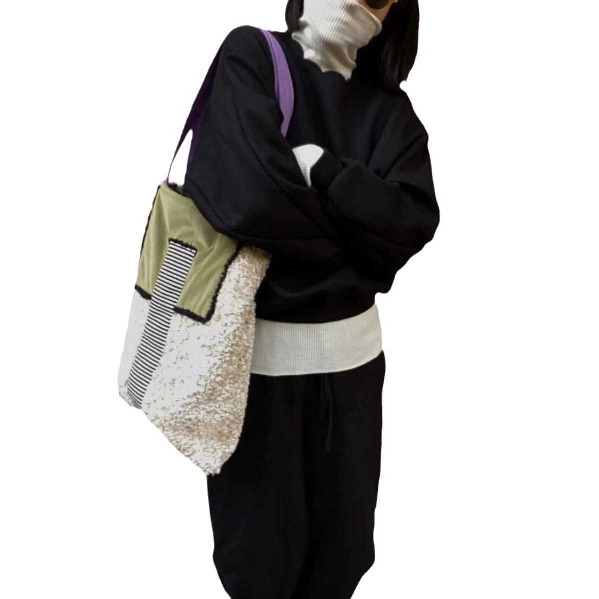 Mao large capacity autumn and winter splicing bag female versatile shoulder bag 241115