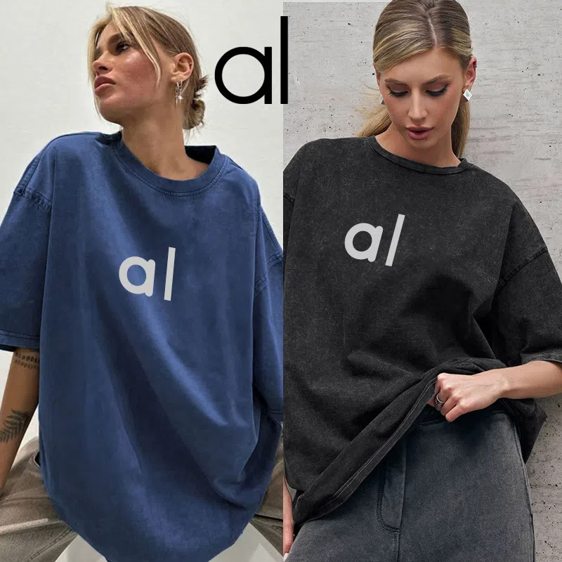 Women's T-Shirt Relaxed Fit Vintage Cotton - Elegant Round Collar Lightweight Wash Treatment for Easy Wear H25215