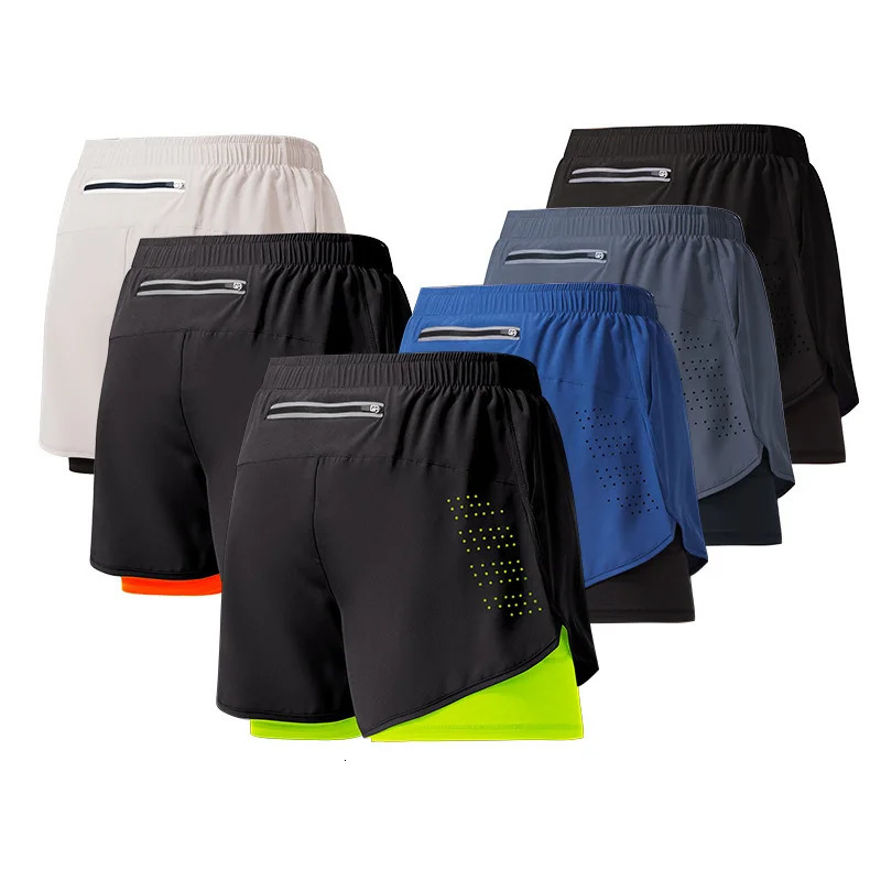 Gym Shorts Men Double-deck Workout Shorts Quick Dry Training Short Pants Fitness Sport Jogging Pants Bottoms Running Shorts Men 240327