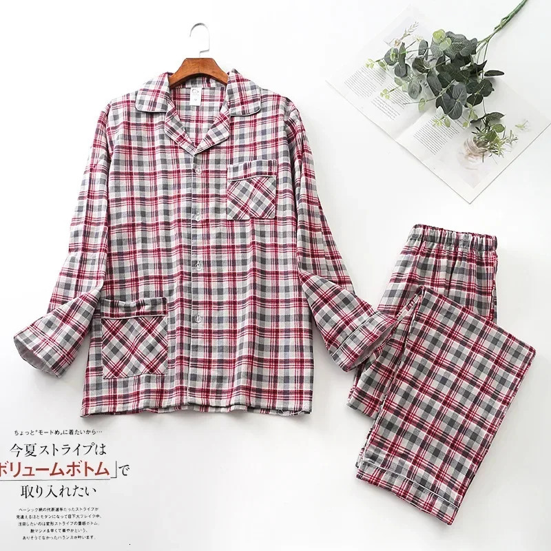 Pajama Men Clothing Sets for Spring Autumn and Winter Longsleeved Trousers Suits Brushed Cloth Cotton Plaid Pajamas Suit 241111