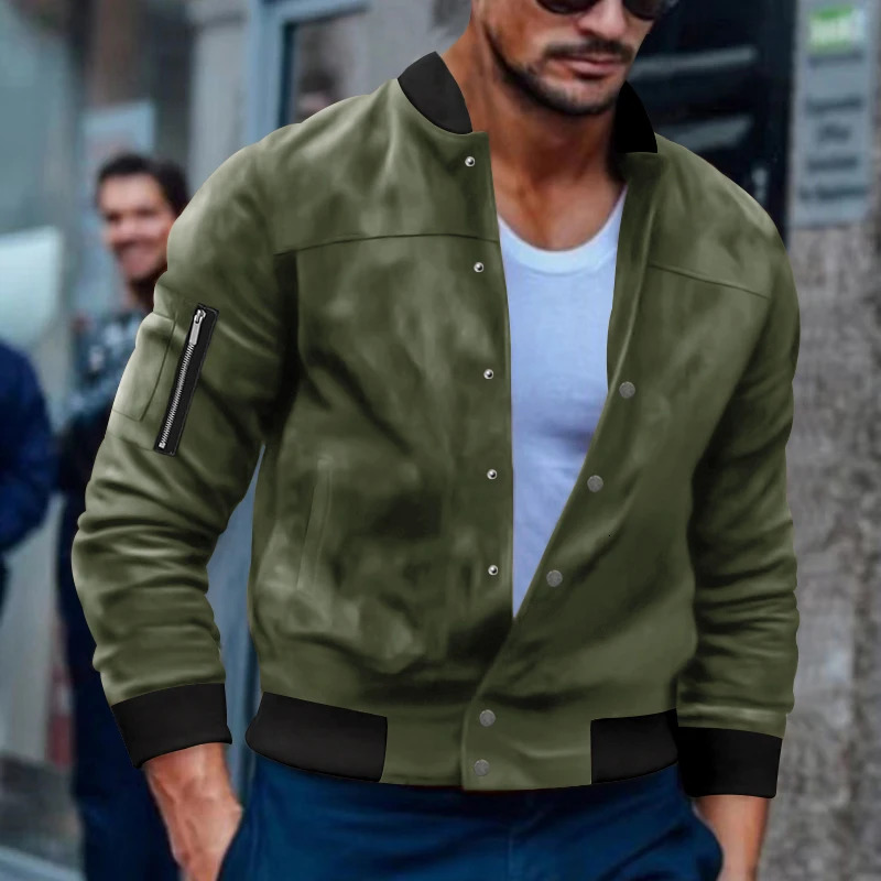 Winter Sweatshirt Jacket Suede Stand Collar Button Casual Mens Outwear 241111