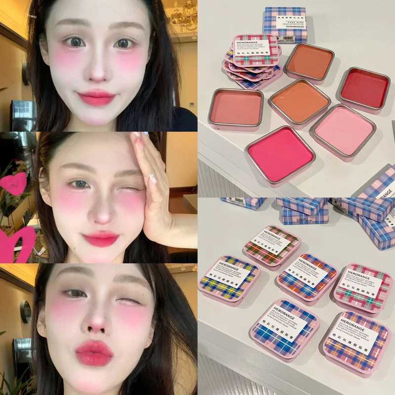 Plaid Face Blusher Paste Box Matte Natural Cheek Tint Brighten Face Contouring Cosmetics Monochrome Expanded Shrink Soft BlushXJ241111