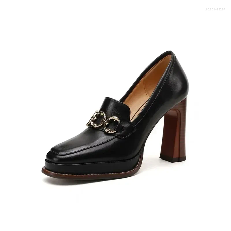 Dress Shoes Fashion Spring Autumn Luxury Pumps Women High Heels Chunky Designer Loafers Platform Black Brown 2024