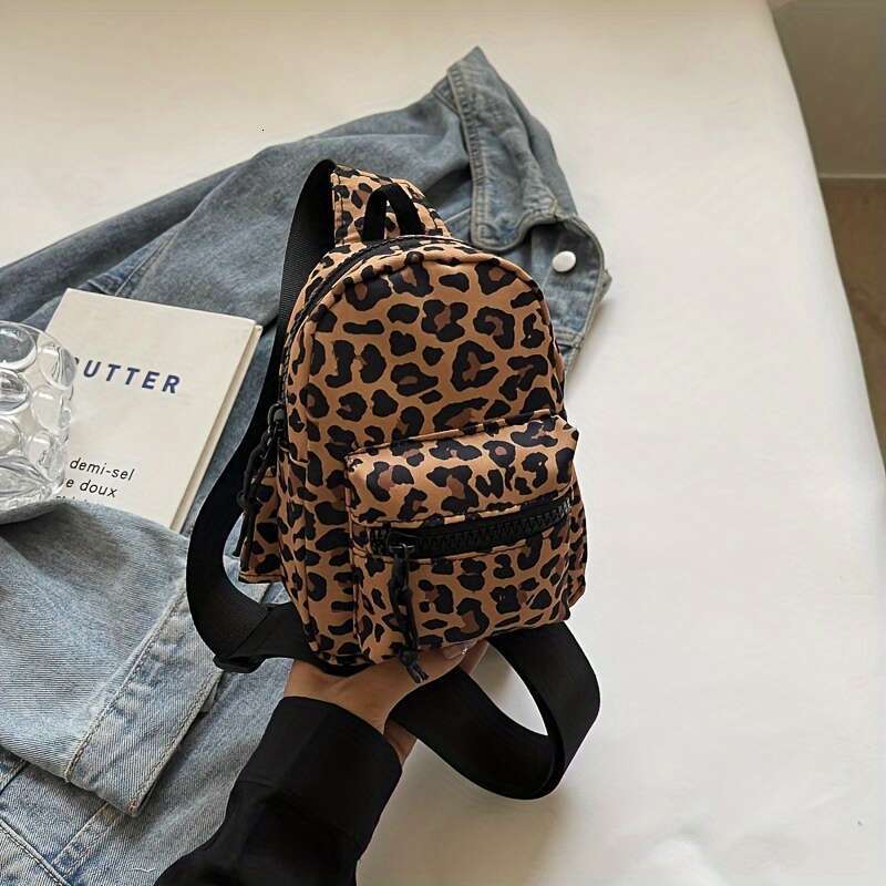 Fashion Mini Crossbody Bag with Zipper Closure Stripe Pattern Nylon Material in White, Black, Brown Colors - Perfect for Daily Use, Travel, and Sports