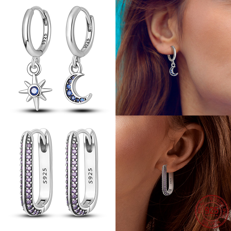 2023 Earrings For Women 925 Sterling Silver Original Charm Double Hoop Earrings Pave CZ Fine Engagement Anniversary Jewelry Gift
