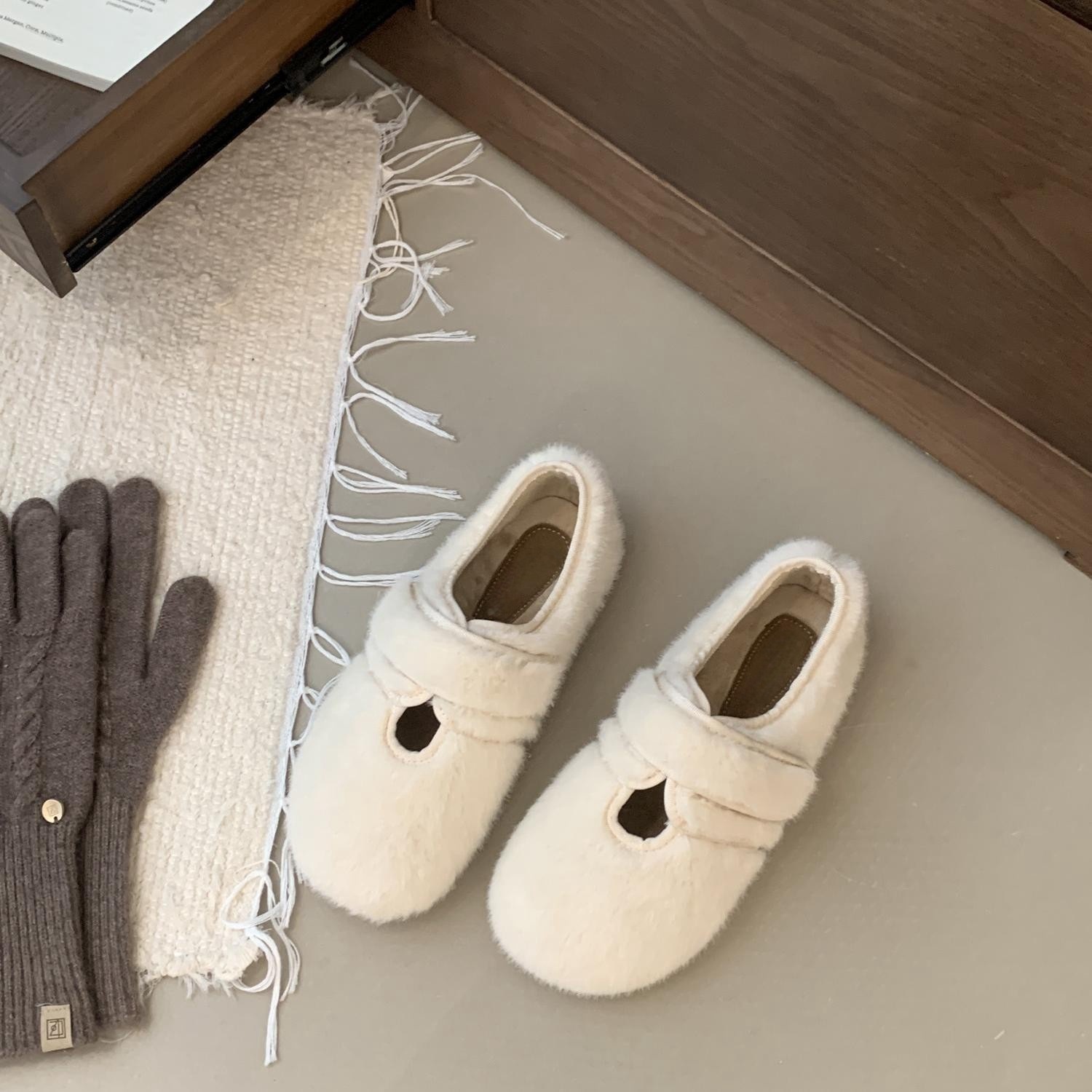 Women's Casual Shoes:Flat Bottom Fashion Mary Jane Shoes Outside Wear Winter Fleece Warm,Black/Beige/Khaki,Free shipping 8c9a