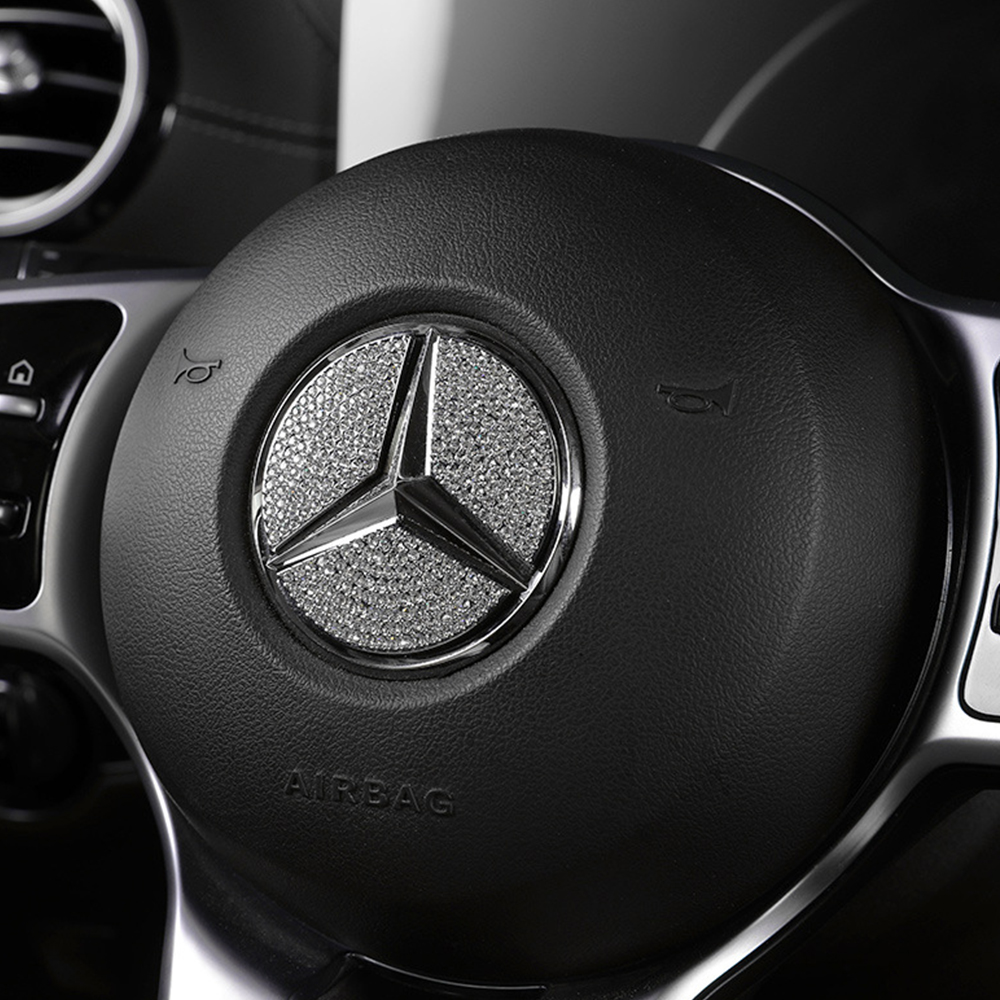 For Mercedes Benz A B C E Class GLA CLA GLC GLK GLE Series 45/49mm Car Steering Wheel Crystal Diamond Sticker Emblem Accessories
