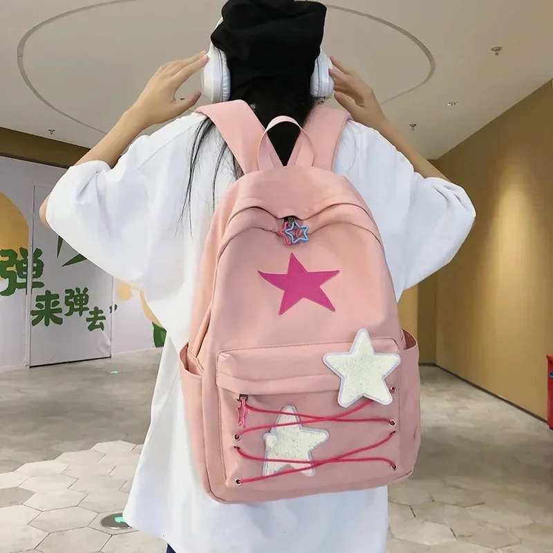 Kpop Korean School Girl Backpack - Sweet All Match Star Backpac Y2k Aesthetic Schoolbag High-capacity Kawaii Z260204