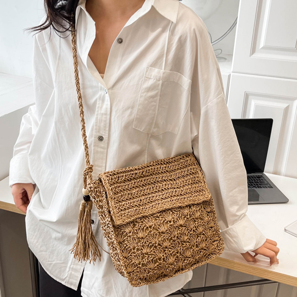 Summer Beach Straw Bag Design Women Shoulder Bag Straw Messenger Crossbody Bag Raffia Hollow Woven Handbag Phone Purse Vacation