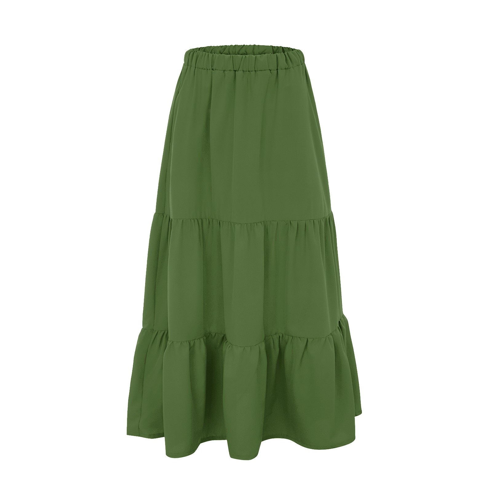 Summer Boho Long Skirts Women Elastic Waist A Line Flowy Swing Tiered Maxi Skirts Beach Ruffle A-Line Skirt With Pockets Faldas