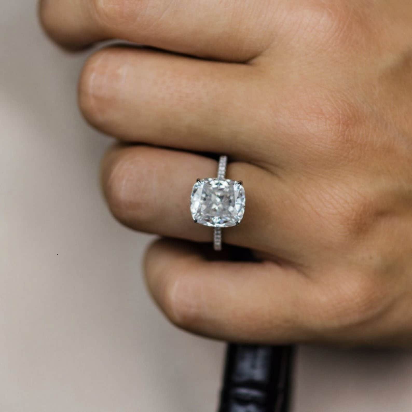 3.00CT VVS Cushion Cut Real Moissanite Engagement Hidden Halo White Gold Ring gorgeous
