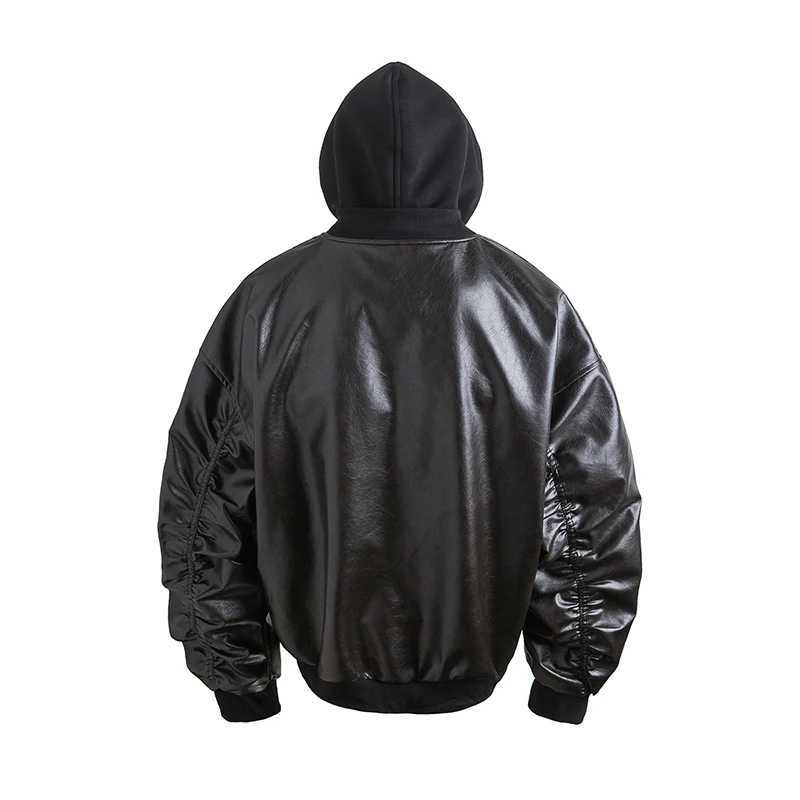 American street leather jacket mens loose casual fashion street leather hooded bomber jacket autumn coat W241111