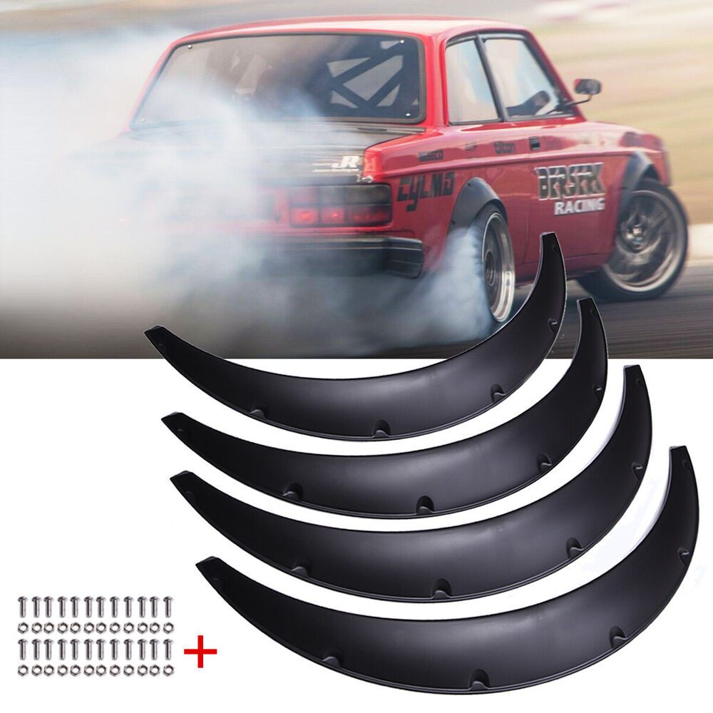 Universal 4Pcs 3.5"/90mmFlexible Car Fender Flares Extra Wide Body Wheel Arches Protector Wheel Eyebrow Fender Mudguards