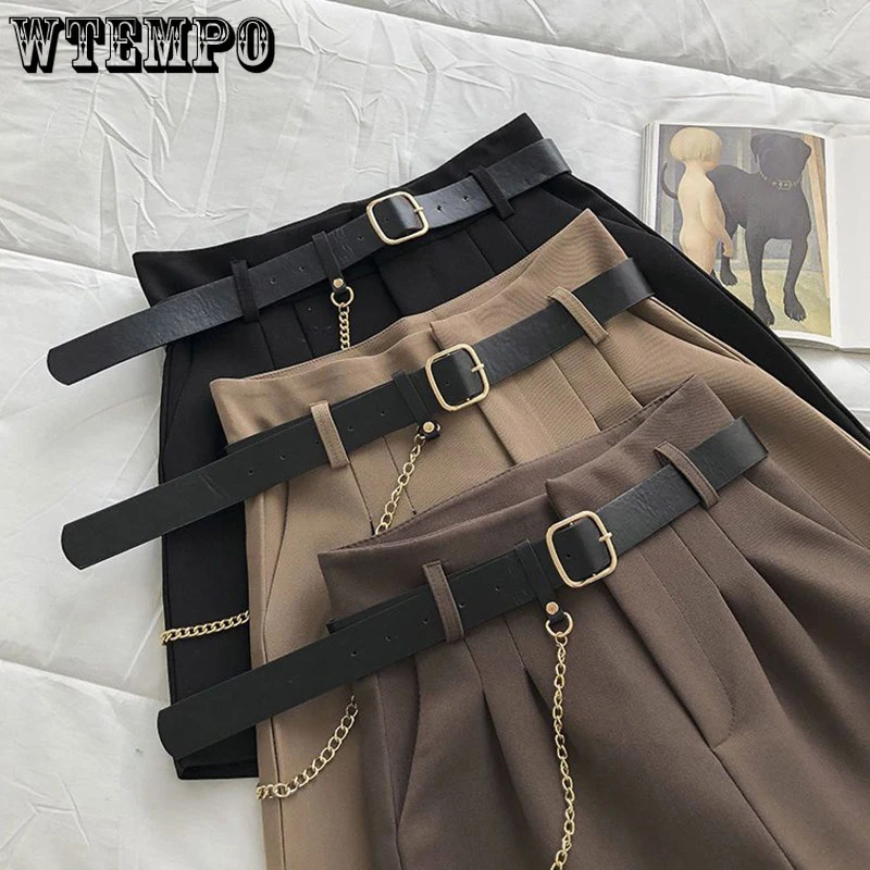 WTEMPO Spring Fall Versatile Casual Solid Tailored Shorts Women Fashion Korean Style High Waist Aline Wide Leg Short Pants 240411