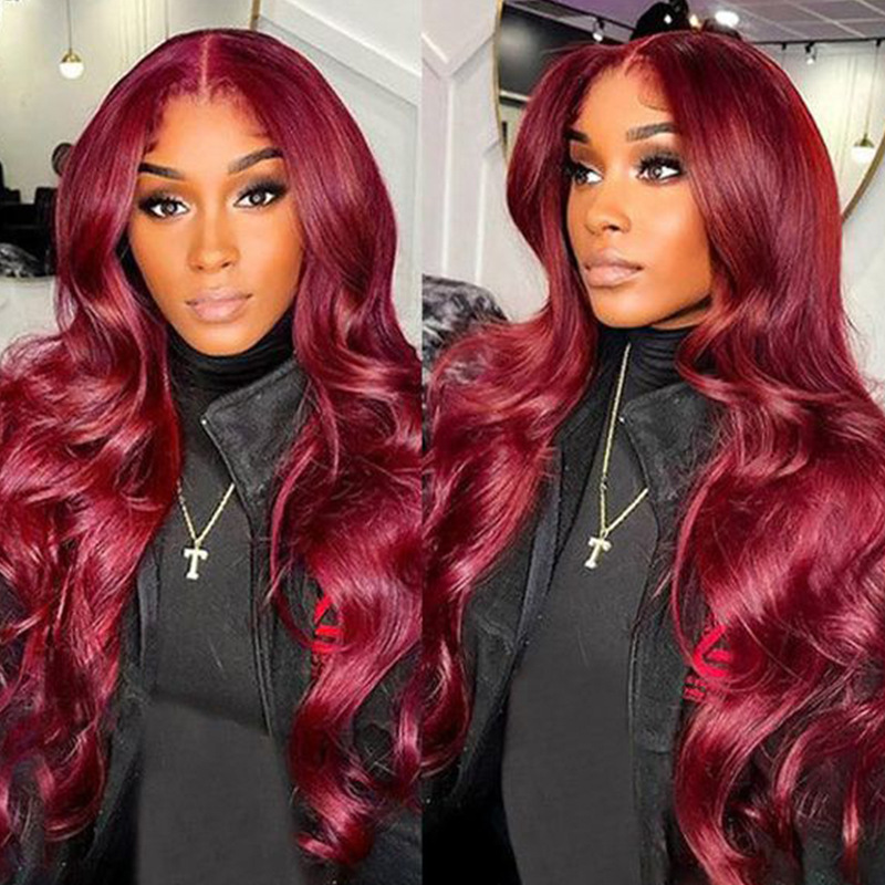Burgundy Human Hair Water Wave 13x4 Lace Front Wig Highlight Hd Lace Human Hair Wigs for Women Transparent Lace Closure Straight Wig Preplucked Free S