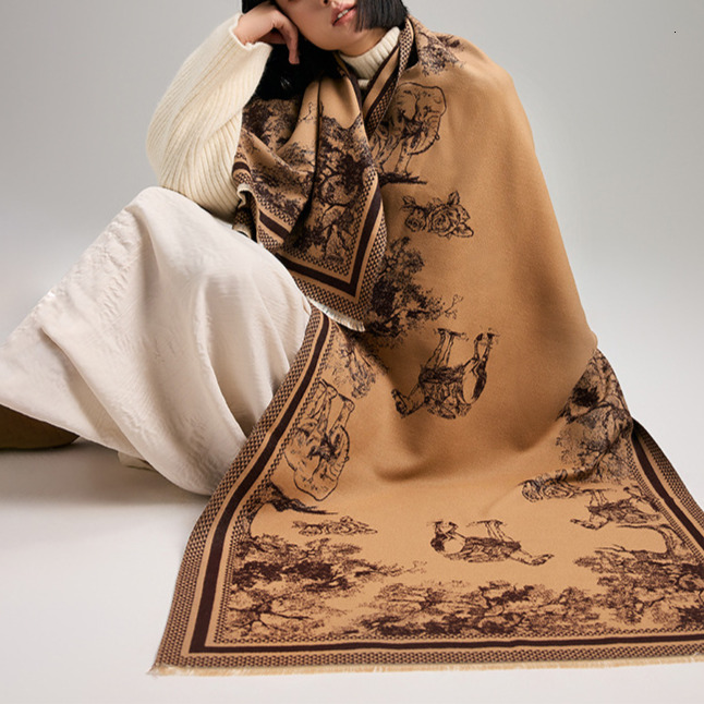 Autumn winter ethnic style print, women's imitation cashmere warm scarf, travel and outdoor shawl