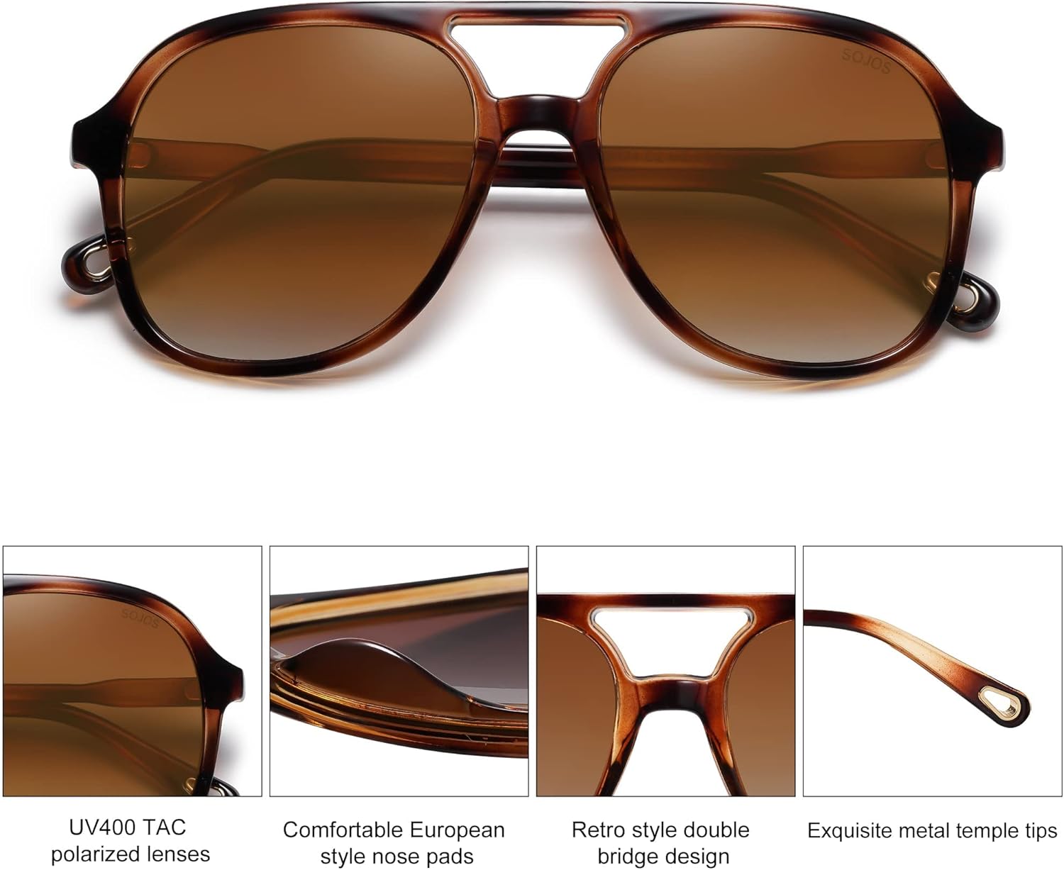 Retro Polarized Aviator Sunglasses for Women Men Classic 70s Vintage Trendy Square Aviators