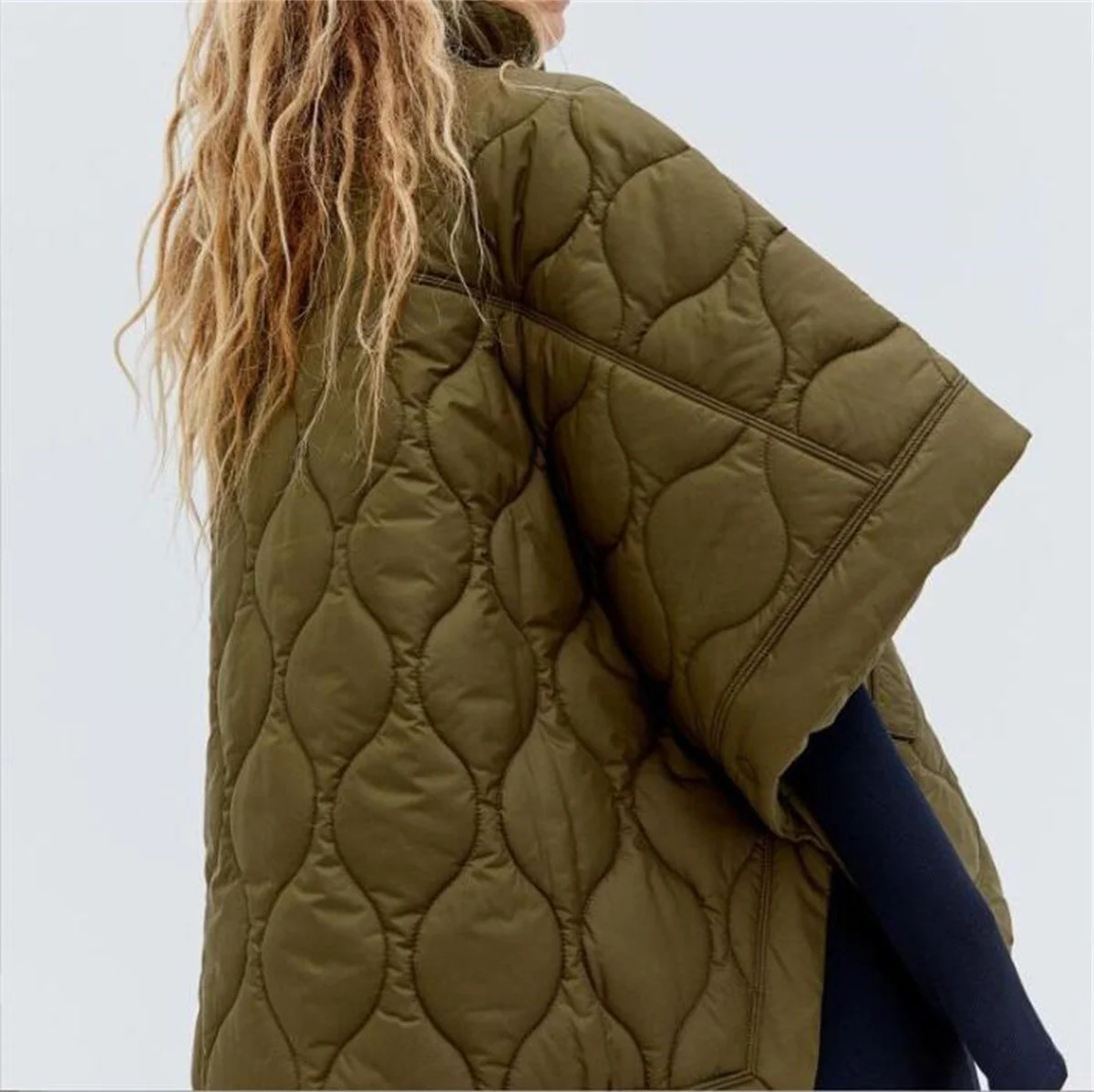 Womens Fall Winter Quilted Jacket Fashion Casual Parka High Neck Thick Pocket Zipper Coats Female Tops Streetwera Coat 241111