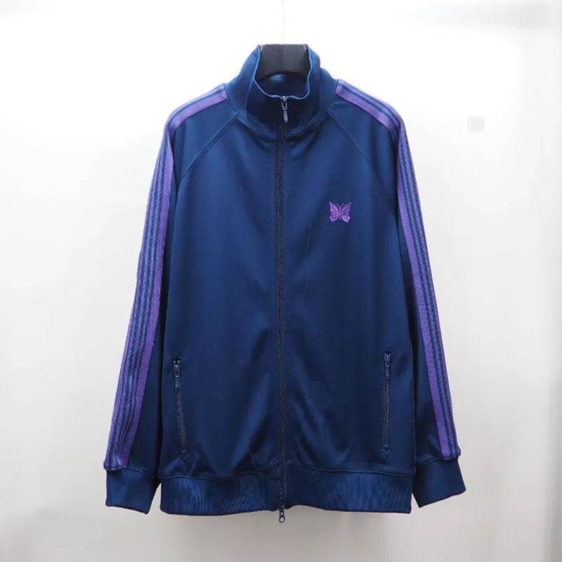 Men's Jackets Butterfly Embroidery Needles AWGE Men Women 1:1 Casual Stripes Coat Fashion Streetwear