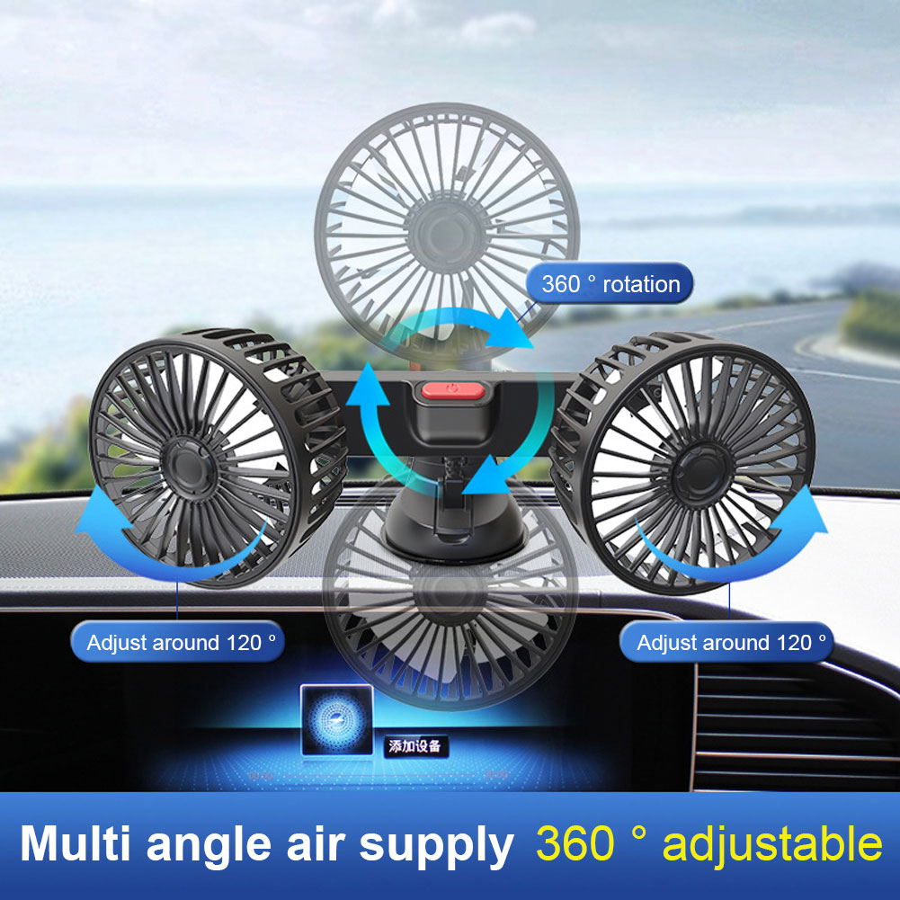 360° Adjustable Cooling Air Fan USB 5V 3 Speeds Car Cooling Fan Vehicle Mounted Dual Head USB Fan Auto Cooler Fan Micro USB