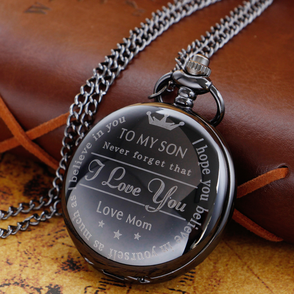 TO MY SON Literal Pocket Watch Crown Pattern I LOVE YOU Foever Flip Pocket Watches for Boy Bitthday Gift