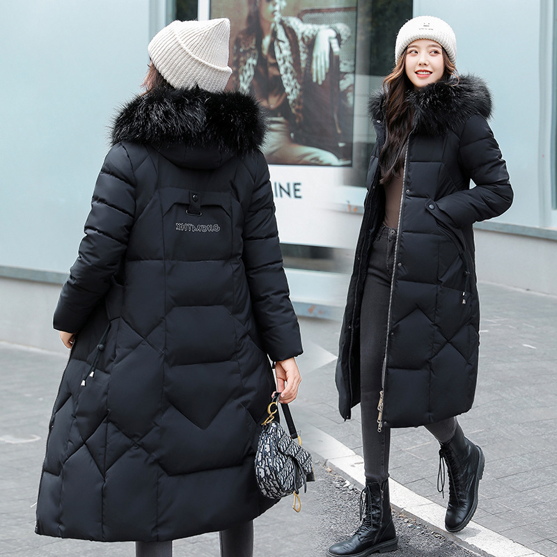 2024 plus size cotton jacket for women long Korean version waist and knee length cotton jacket big fur collar cotton jacket for women C18110601