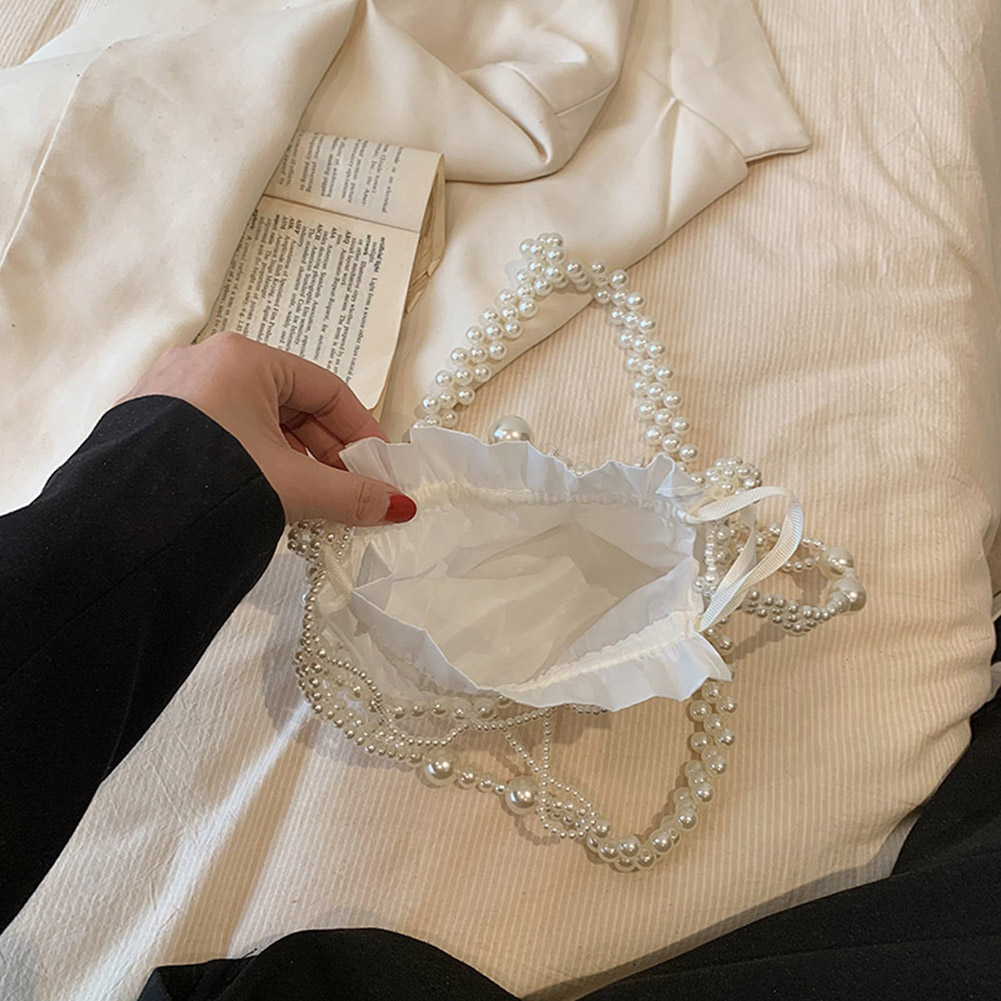 Women Beading Shoulder Bag Handmade Beaded Evening Clutch Purse Retro Pearl Exquisite Elegant Shiny Banquet Party Bag