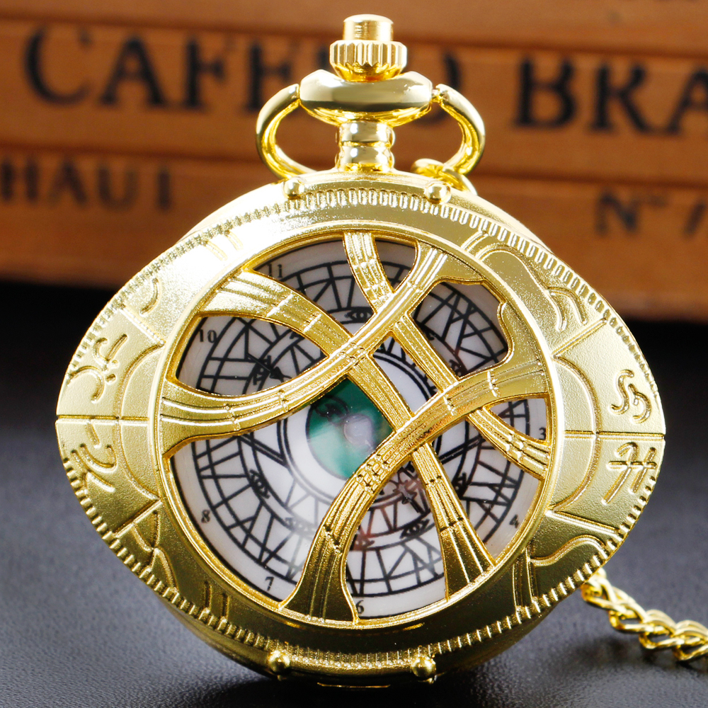 Luxury Gold Hollow Pocket Watches Eyes Design Personality Vintage Classic Quartz Pendant Pocket FOB Watch relogio masculino