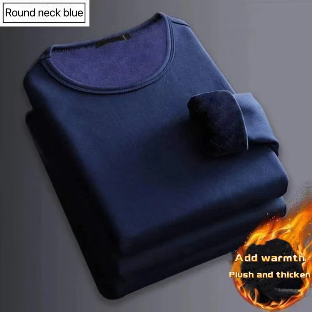 1 thick velvet warm top mens winter long sleeved underwear mens round neck fashionable T-shirt M-5XL 241111