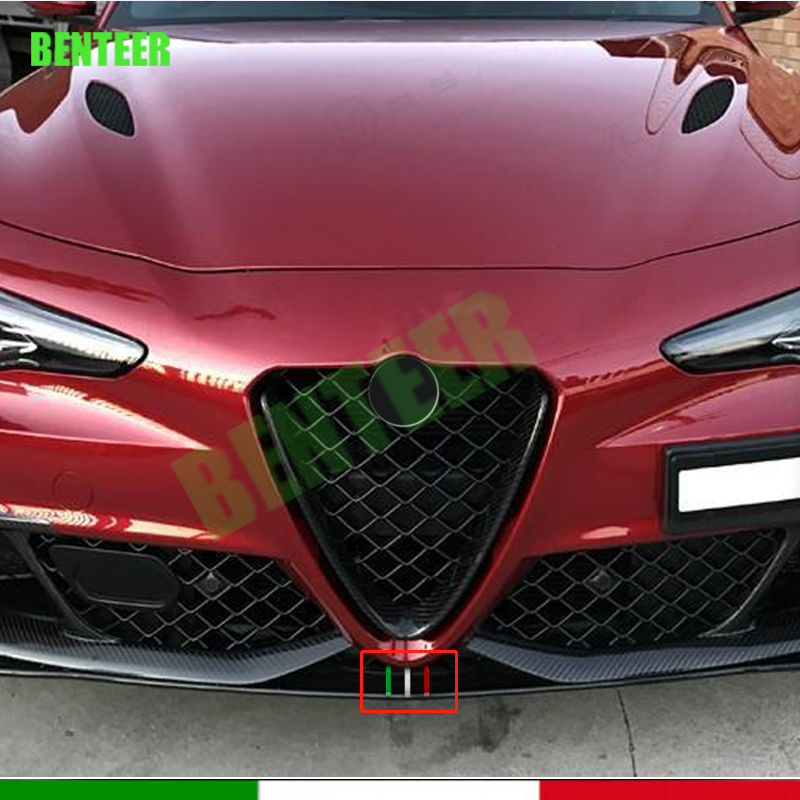 Italian Flag Car Front Grille Stickers Decals For Alfa Romeo Giulia Quadrifoglio