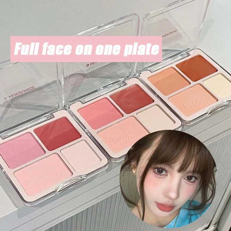4color Multifunctional Makeup Cream Blush Face Blush Palette Long Lasting Easy To Color Blusher Peach Contouring Korean MakeupXJ241111