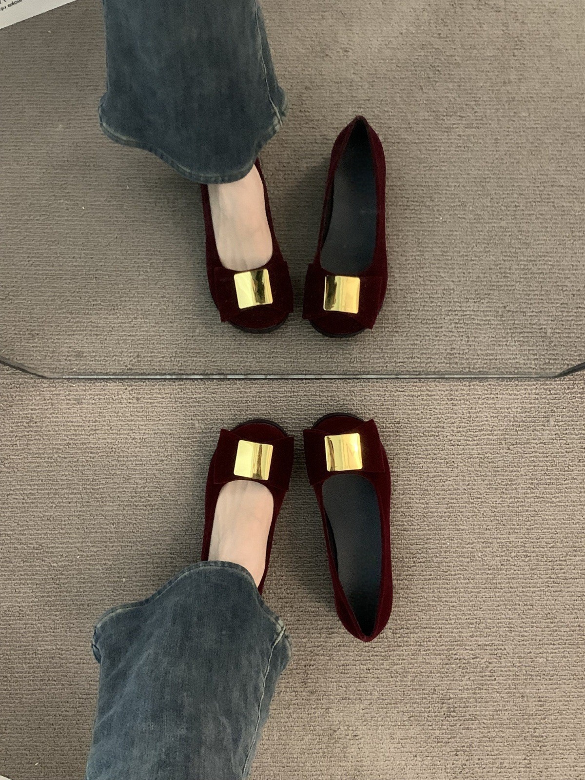 2024 Suede Versatile Chunky Heel Round Toe Women's Vintage Dress Shoes in Black/Brown/Red f257