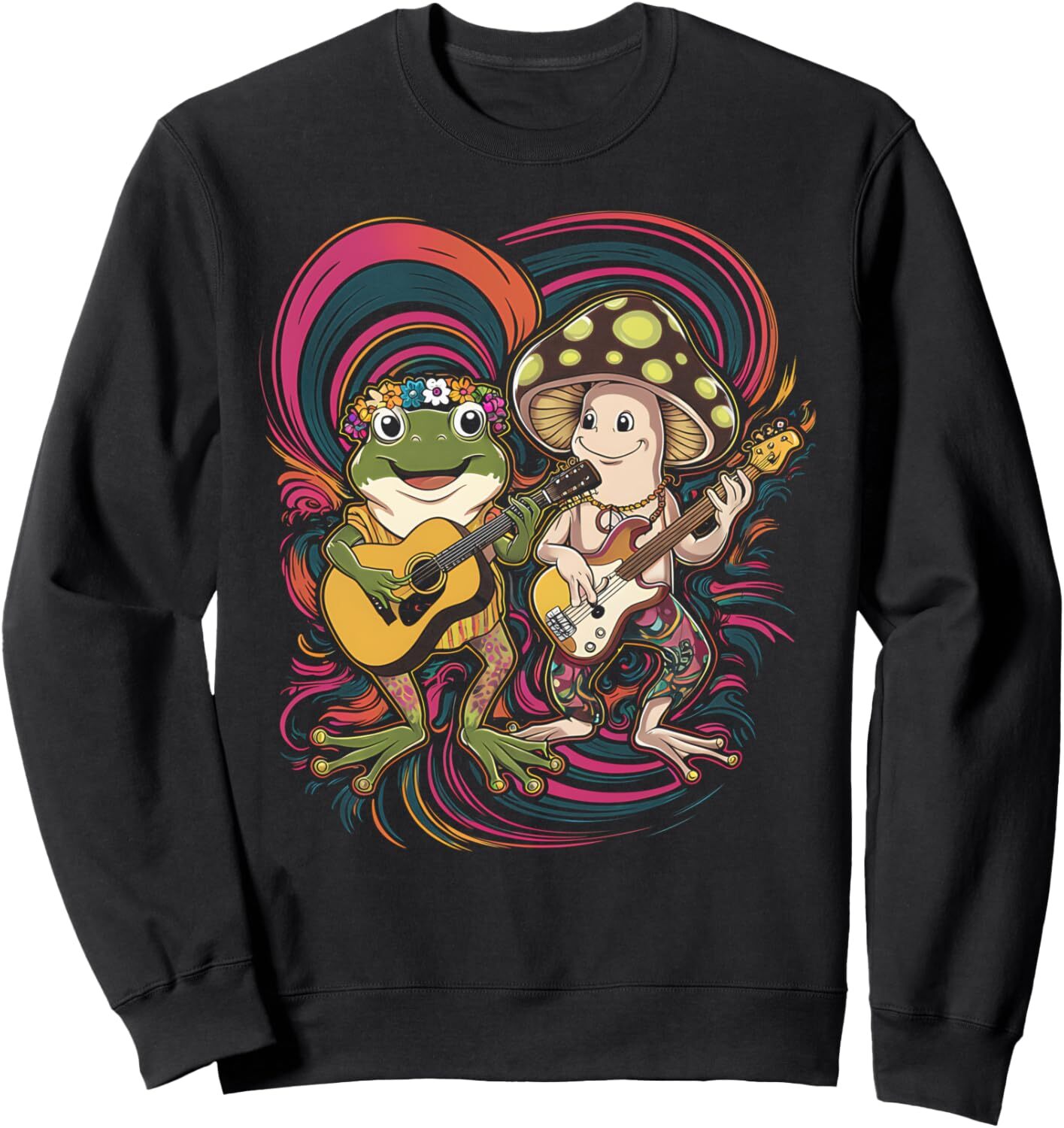 Long Sleeve Shirts for Men sweatshirt Frog Playing Guitar Mushroom Hippie Vintage Distressed Art Sweatshirt T shirt Tee Streetwear Casual tops clothes