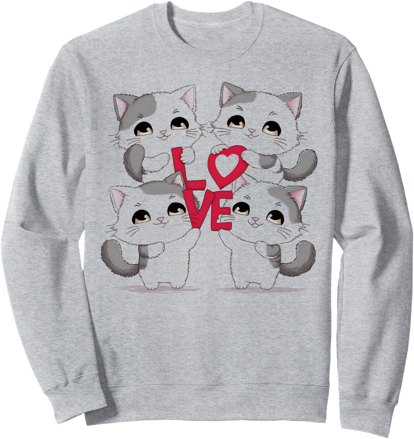 Long Sleeve Shirts for Men sweatshirt Love Kittens Holding Letters Cute Cat Lovers Gift Sweatshirt T shirt Tee Streetwear Casual tops clothes