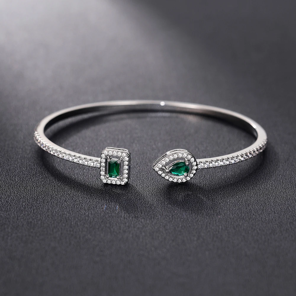 Huitan 2025 Green/White/Blue Cubic Zirconia Cuff Bracelet Bangle new for Women Good Quality Female Hand Jewelry 2022 Drop Shipping