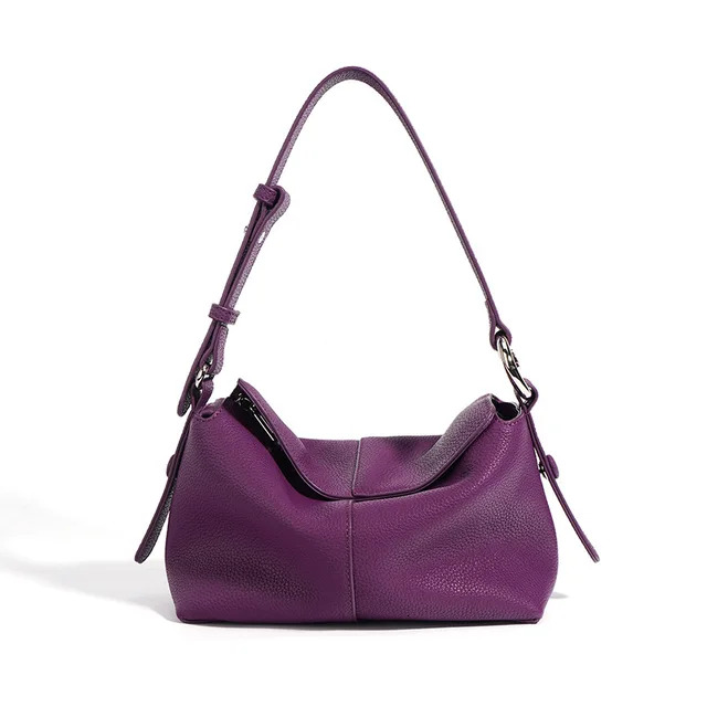 New Classic Premium Quality Pillow Full Grain Cow Leather Women Crossbody Bag Purple Beige Color Office Daily-Use Purse Genuine Leather BagVoyage