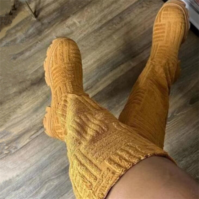 Brand 2023 New Thick-soled Thick-heeled Warm Women's Towel Cotton Motorcycle 36-43 Boots Women