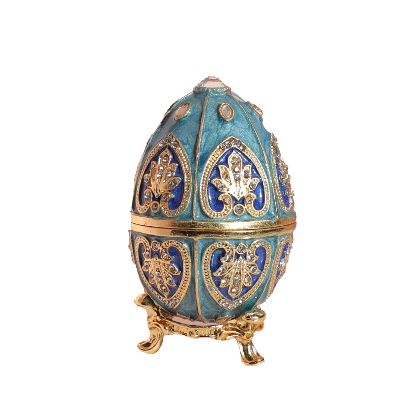 Blue Vintage Faberge Style Egg Trinket Box - Unique Hand Painted Enameled Jewelry Box, Collectible, Unique Gift for Home Decor
