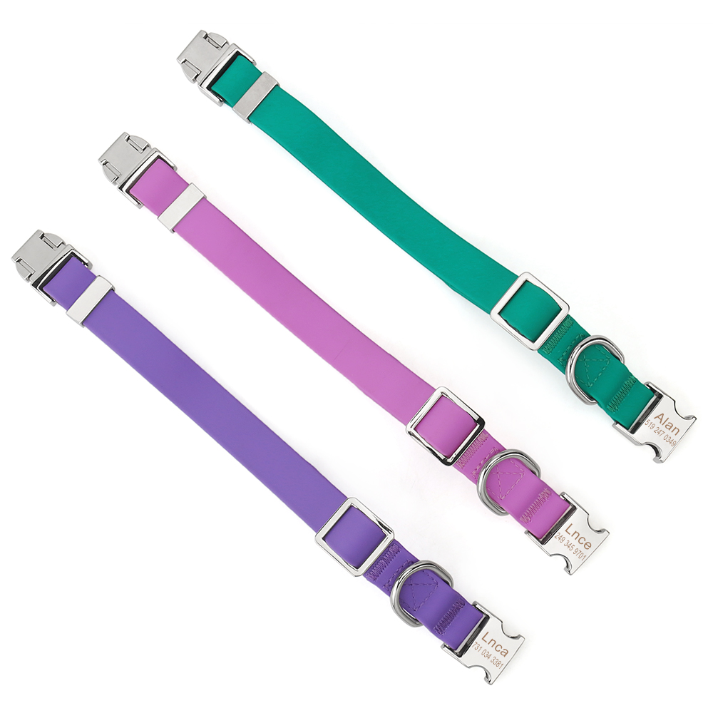 Personalized Silicone Pet Collar PVC Waterproof Adjustable Custom Dog Collar Free Engraving Name and Phone Tag Pet Accessories