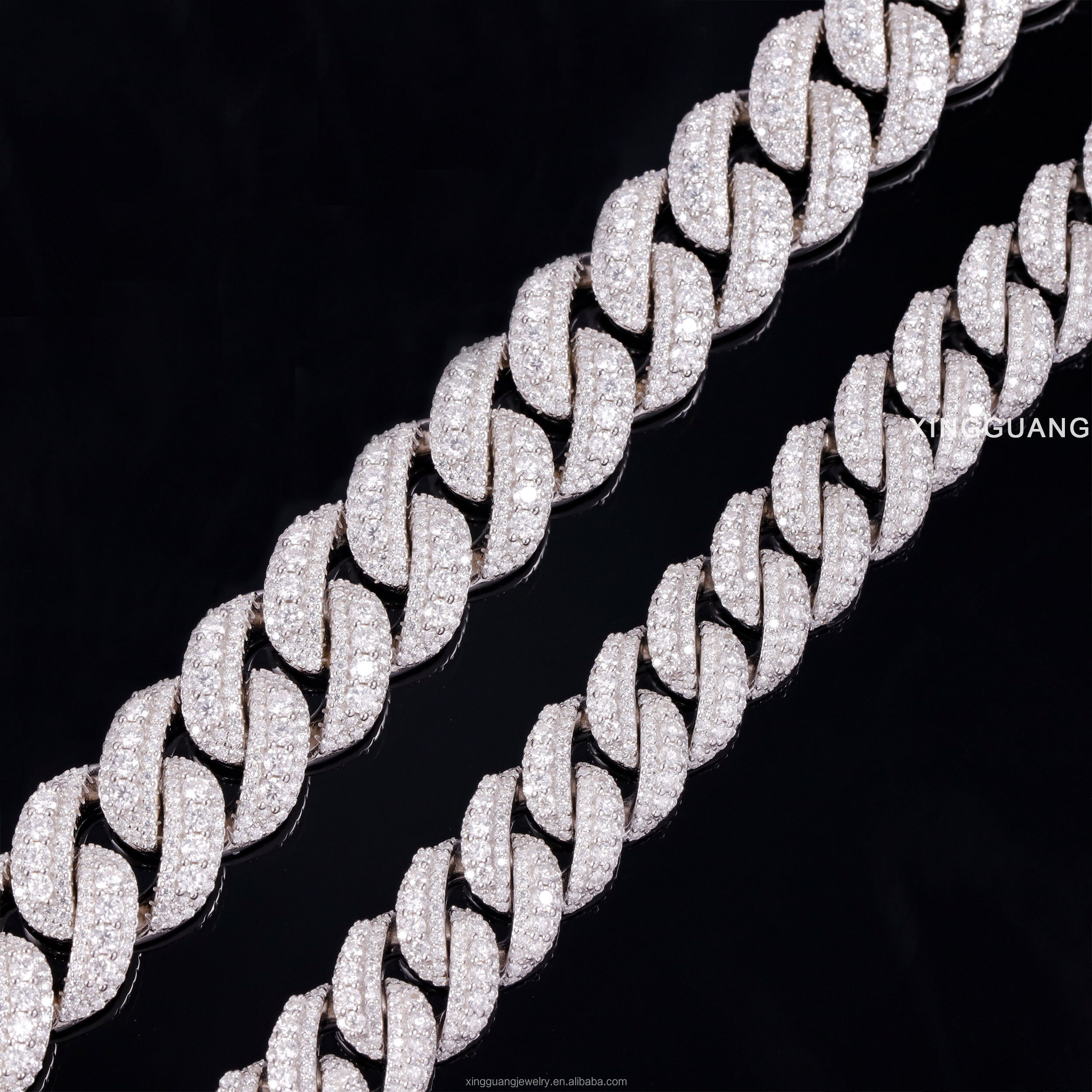 Handmade Jewelry 14mm 18mm 3row Hip Hop Necklace Sterg Sier with Round Brilliant Cut Moissanite Cuban Chain