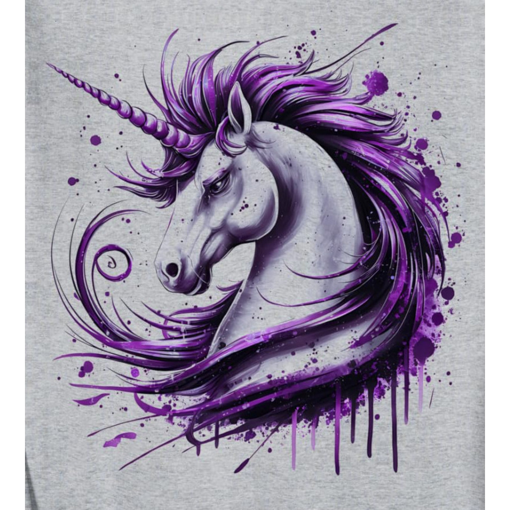 Long Sleeve Shirts for Men sweatshirt Unicorn Fantasy Art Purple Mane Abstract Splash Design Sweatshirt T shirt Tee Streetwear Casual tops clothes