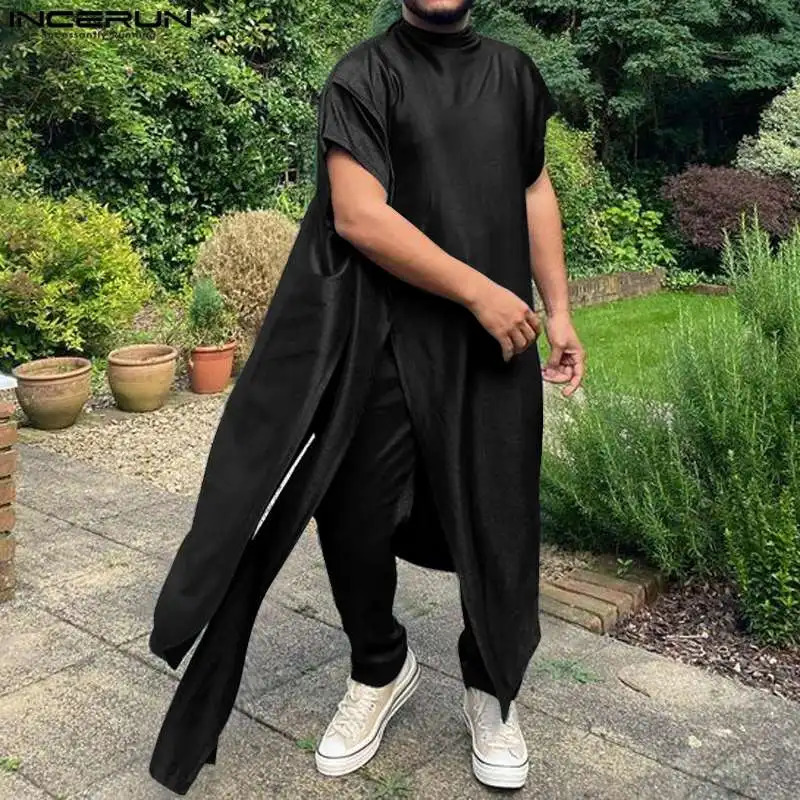 Men Sets Solid Color O-neck Sleeveless Kaftan Muslim Shirt Pants 2PCS Islamic Arabic Clothing Mens Suits S-5XL INCERUN 240402